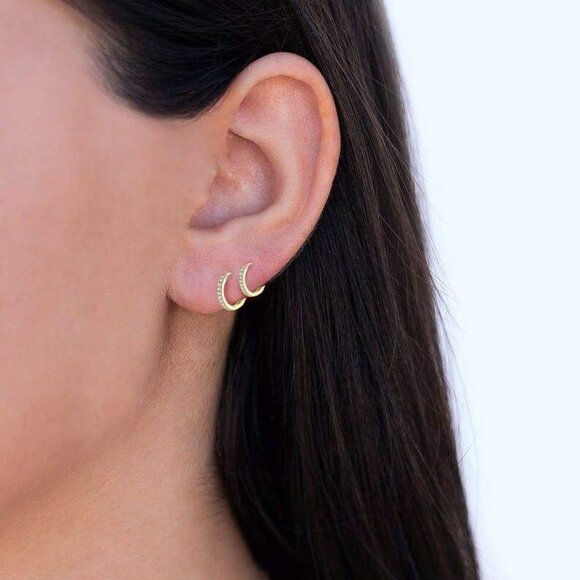 925 Sterling Silver Small Hoop Earrings Cubic Zirconia Huggie Hoop Earrings, 3 P - Picture 2 of 6